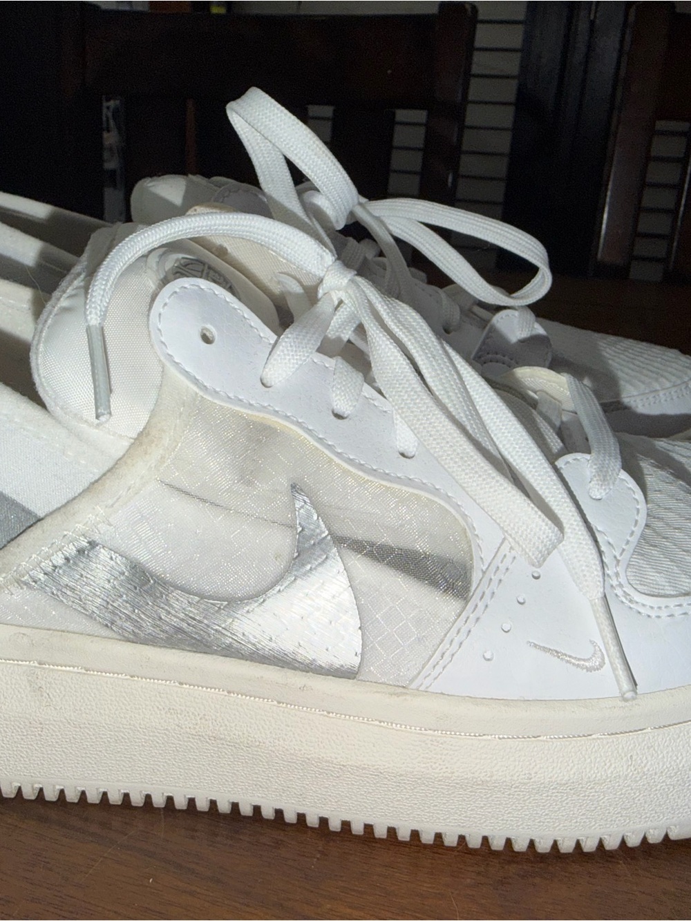 Nike Court Vision Alta White Platform Sneakers with Metallic Silver Swoosh
